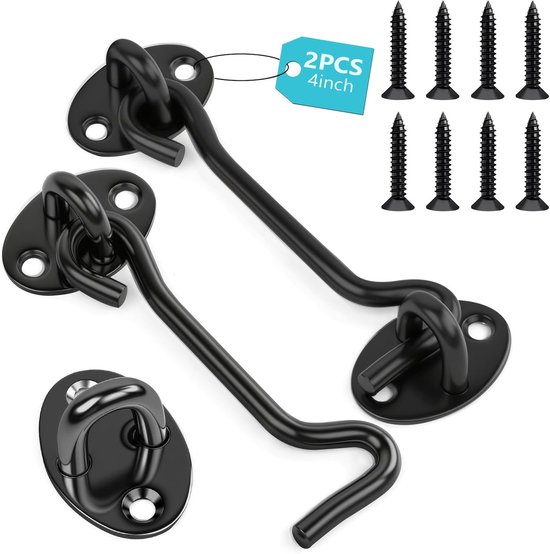 2 Pack Hook and Eye Closure, 4 Inch Stainless Steel Door Hooks, with 8 Fastening Screws, Hut Hook, Eye Closure Door - ShopVlot