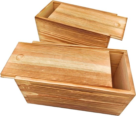 2-Pack Onafgewerkte Houten Doos met Schuifdeksel, DIY Gebrand Hout Look Opbergkist voor Sieraden & Handwerkbenodigdheden (20x10x10cm)