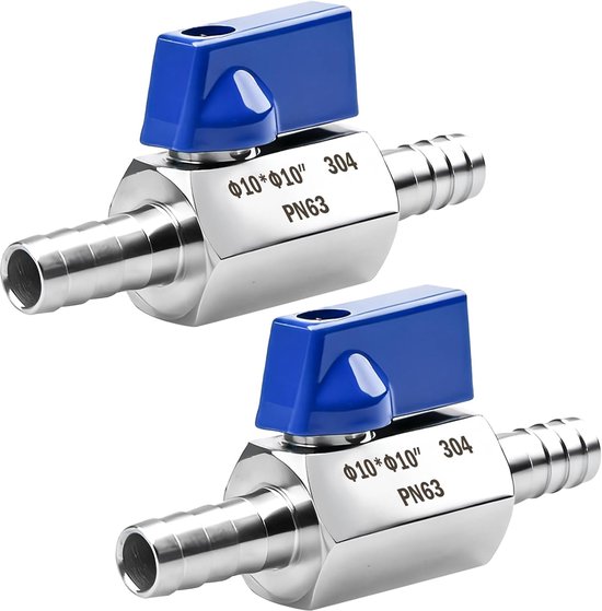 2 Pcs 10mm Barbed Ball Valve, Stainless Steel, Shut-Off Valve, Pagoda Hinge for Water, Gas, Oil, Fuel, Drip - ShopVlot