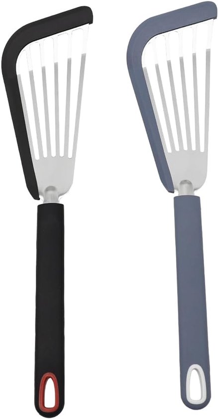 2 PCS niet het Verbranden het Koesteren Schep Spatel, Roestvrij staal Geïsoleerde Non Stick Spatel voor Vissenei, Zwart Blauw