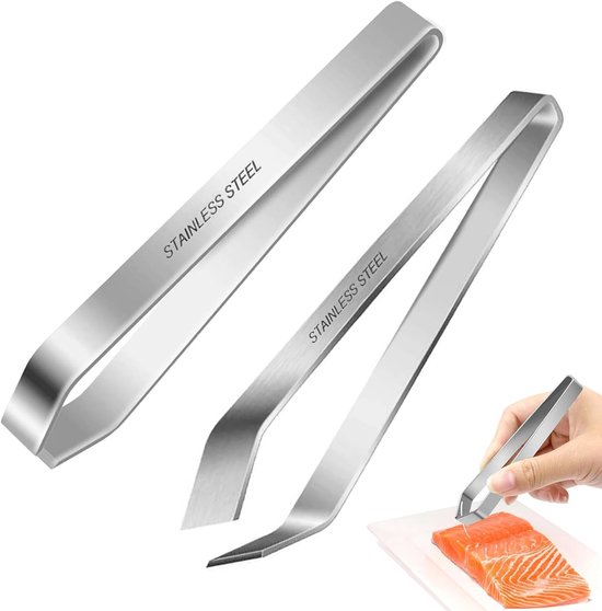 2 Pieces Herringbone Tweezers Angled Tip - Graat Tongs - Stainless Steel Quality Fish Tweezers - Grat Pliers voor Chicken, Duck, Bristle van Herogo 