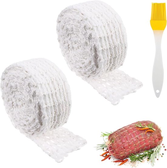 2 Pieces Roasting Net voor Vlees - Elastic Cotton - Butchers - Roasting voor Storing - Hanging - Koken - Vlees en Ham (300 cm) van BBQ Collection