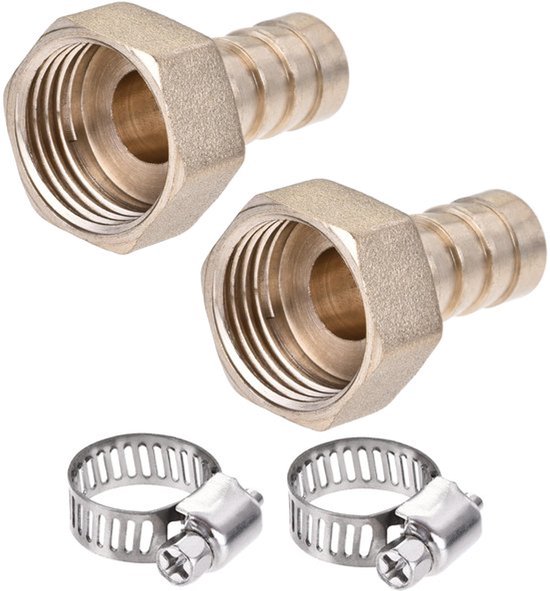 2 Set Barbed Hose Fitting, Messing Barbed Slang Lucht Slang Connector Adapter met Slangklem, Ideaal voor het Transporteren van Water Brandstof (12mm Barbed Slang x G1/2 Vrouwelijk) van Merkloos