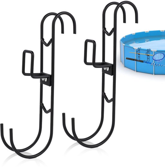 2 Sets Pool Hooks, 2 Uses Pool Racks Hooks with Detachable Design with Double Hooks No Drilling Required Waterproof Pool Pole Hangers for Skimmers Brushes Nets van Merkloos