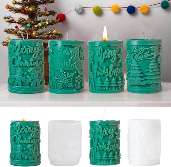 2 STKS Kerst Pillar Candle Mould, Xmas Siliconen Kaars Sneeuwvlok Sneeuwpop Cilinder Kaars Mallen, Ambachten Casting Mold voor Kerst Decoratie voor Handgemaakte Zeep Aromatherapie
