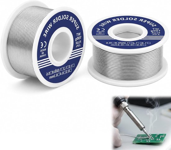 2 stuks 1 mm soldeerdraad met colofonkern, 100 g spoel voor elektrische reparaties, PCB en doe-het-zelf projecten, ideaal voor elektronica en precisiewerk