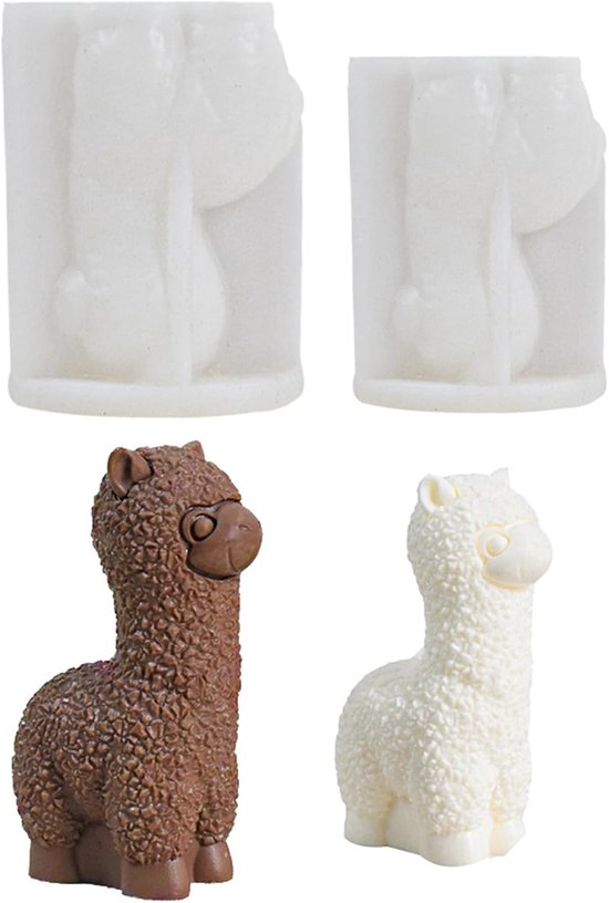 2 stuks 3D alpaca siliconen vorm - kaarsvorm, dier siliconen vorm voor doe-het-zelf kaarsen gieten en handgemaakte zeep (groot + klein)