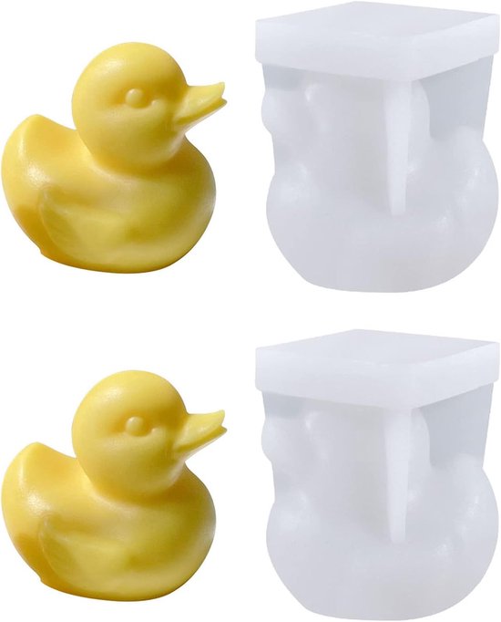 2 stuks 3D-eend siliconen vormen kaarsvorm zeepvorm eend bakvorm cake siliconen vormen voor fondant, taartdecoratie, chocolade, zeep, sojawas, kaarsen, epoxyhars handwerk