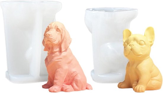 2 stuks 3D hond siliconen vormen gietvormen hond kaarsen vormen siliconen 3D siliconen vorm kaarsvormen schattige hond siliconen vorm voor taartdecoratie, chocolade, zeep, sojawas kaarsen