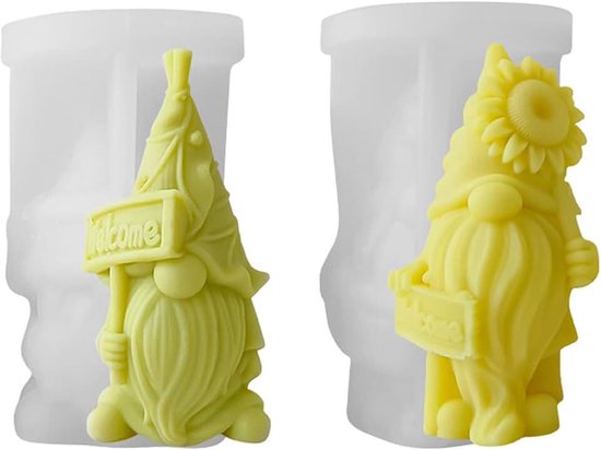 2 stuks 3D kabouters siliconen vormen kaarsvorm zeepvorm zonnebloem bloemen blad dwergen siliconen vormen voor fondant, taartdecoratie, zeep, sojawas, kaarsen, figuur, gips, epoxyhars handwerk