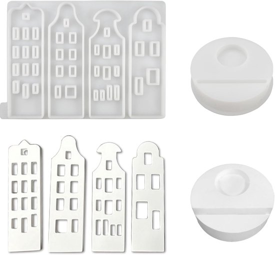 2 stuks 3D met venster siliconen vormen case vormen kaarsen siliconen vormen voor huis met sokkel voor geurende kaarsen handgemaakte zeep wooncultuur (18,7 x 14 x 1,2 cm)