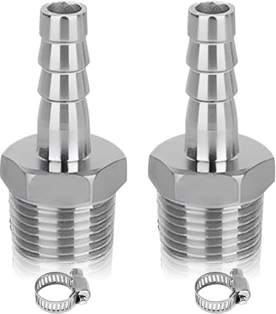 2 stuks AG 1" roestvrijstalen slangaansluiting, buisadapter x 10 mm weerhaak - ShopVlot