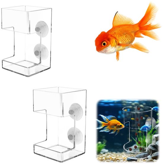 2-Stuks Aquarium Feeder - Drijvende Ring met Anti-Drift Feeder - Aquarium Feeder met Zuignap - Vierkante Feeder - Geschikt voor het Voeren van Schildpadden en Garnalen, Aquariumvoer - Transparant van Merkloos