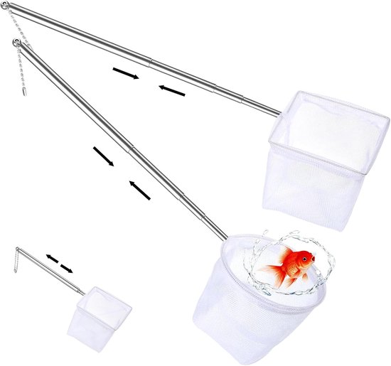 2 stuks aquarium visnet met uittrekbare roestvrijstalen handgreep, twee vormen mini schepnet, fijnmazig en scheurvast voor kleine vissen en garnalen, aquariumaccessoires voor tank, vijver en beek​​