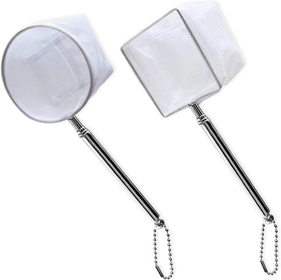 2 stuks aquariumnet, aquariumvisnet, fijnmazige vis, klein aquariumnet met uitschuifbare roestvrijstalen handgreep, lange steel voor aquariumzwembaden, voor aquariumaquaria, vijver