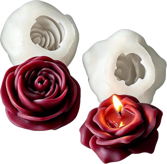 2 stuks bloem siliconen vorm, 3D rozenblaadje, kaarsvormen siliconen, gemakkelijk uit de vorm te verwijderen, voor sojawas, bijenwas, aromatherapie, handgemaakte zeep kunsthandwerk