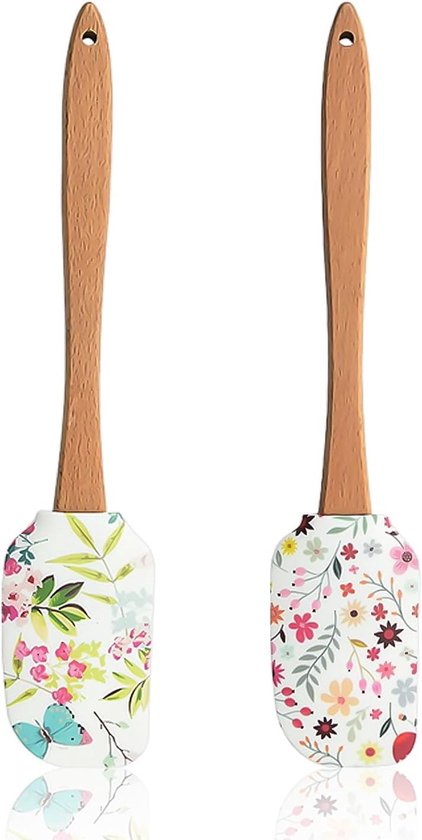 2 stuks bloemenspatel, houten spatel, keukenspatel, siliconen spatel, bakspatel, fondantmat, siliconen taartspatel