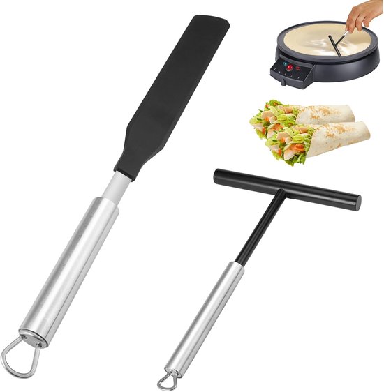 2 stuks crêpestrooier en spatel roestvrij staal, crêpe-accessoireset