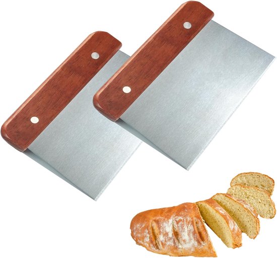2 stuks deegkaart, deegschraper, deegsnijder, roestvrij staal, keukenspatel, groot met houten handvat en roestvrijstalen lemmet, koekschraper, bankschraper voor deegh, pizza, cake, taart