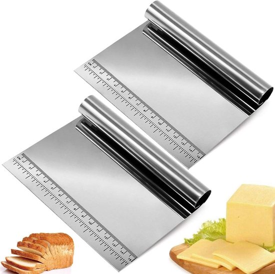 2 Stuks Deegschraper Roestvrij Staal Schraper Keukenspatel Deegschraper Rvs Set Groenteschep Taarten en Pizzasnijder Deegsnijder Lepel Schraper Voor Pasta Bakken Gebak