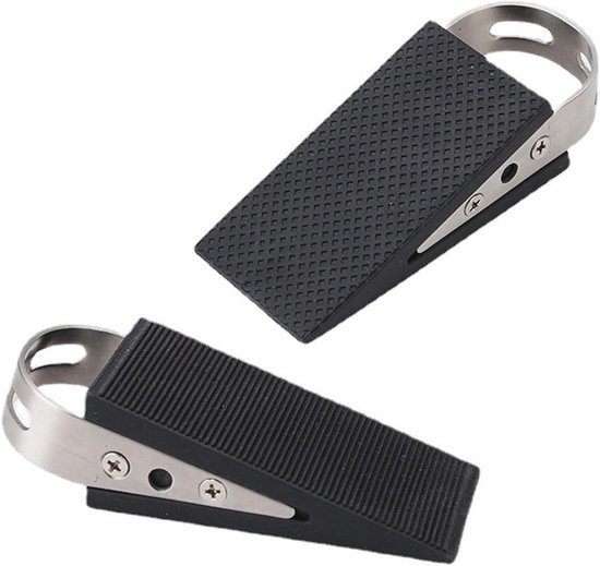 2 stuks deurwiggen met roestvrijstalen handgreep, in hoogte verstelbaar, antislip, krasbestendig, rubber, vloerdeurstopper, voor alle soorten deuren en oppervlakken