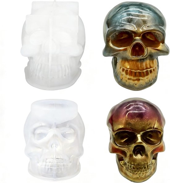 2 stuks doodskop siliconen vorm epoxyhars vormen siliconen kaarsvormen voor het gieten Halloween schedel gietvormen groot