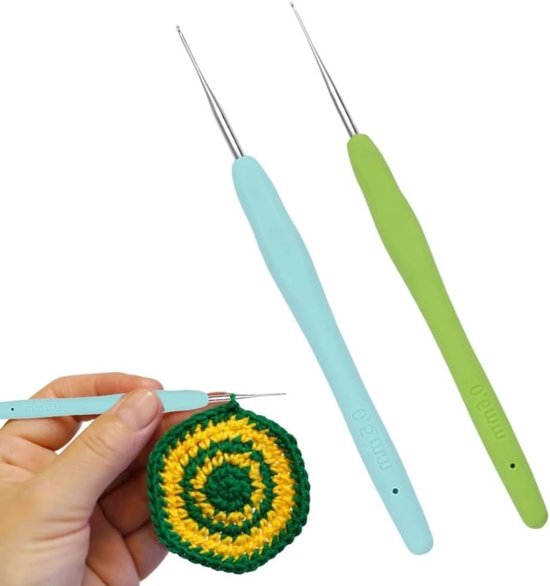 2 Stuks Ergonomische Haaknaalden 0.5+0.6mm, Ideaal voor Beginners, Fijn Haakwerk en Breien, Perfecte DIY Set voor Creatieve Projecten van Merkloos