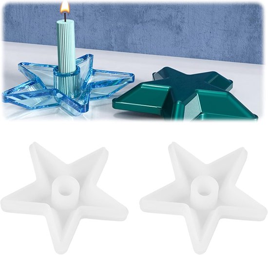 2 stuks gietvormen kaarshouder stervorm DIY siliconen gietvorm kaarshouder epoxyharsvormen siliconen vorm beton kandelaar gietvorm (A)