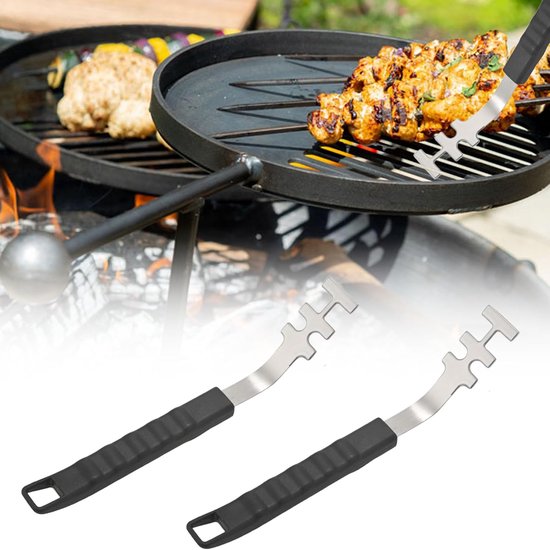 2 stuks grillroosterlifters van roestvrij staal met handgreep, 27 cm, multifunctioneel barbecue-gereedschap, anti-verbranding, grillrooster hefgereedschap, universeel grillgereedschap met handvat voor