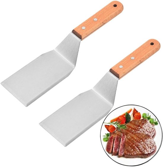2 stuks grillspatel, rechthoekige spatel van roestvrij staal, steakspatel, met hittebestendig handvat, keukenspatel voor het optillen en draaien van hamburgers, pizza, steaks, grill, eieren
