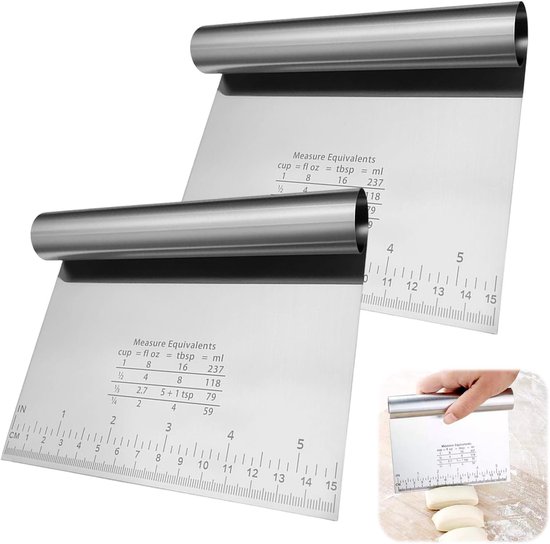 2 stuks groenteschep, roestvrij staal, deegsnijder, deegkaart, deegschraper, roestvrij staal, met meetschaal, groenteschep, bakken, keuken, gadgets voor groenten, brood, pizza, cake, cake, koekjes