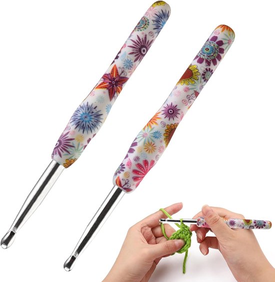 2 Stuks Haaknaalden 7mm en 8mm met Zachte Handvatten - Lichtgewicht en Comfortabele Haaknaalden voor Beginners en Liefhebbers van Haken met Bloemenpatroon