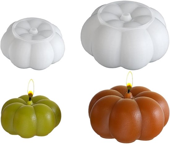 2 stuks Halloween pompoen siliconen vormen, kaarsen, 3D-kaarsvormen, siliconen vormen, Halloween DIY pompoen siliconen vormen kaarsvorm voor geurkaars, handgemaakte zeep, handwerk