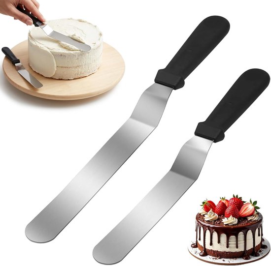 2 stuks hoekpalet, 15/20 cm taartspatel, glazuurspatel, verspringende taartspatels, verdikt suikerglazuurmes, hoekpalet van roestvrij staal, voor huishouden, bakkerij, verdelen van room