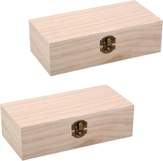 2 stuks houten kist met deksel, 20 x 10 x 6 cm, herinneringsdoos, houten doos met metalen klapsluiting, houten opbergdoos, herinneringsdoos voor knutselen, geschenkdoos, speelgoed, gereedschap