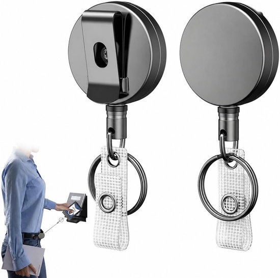 2 Stuks Intrekbare Badge Reel voor ID-Kaarthouder en Sleutelhanger met Roestvrijstalen Veerspoel, 70 cm Nylon Touw en Riemclip voor Veiligheid en Gemak