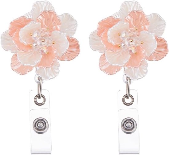 2 Stuks Intrekbare Reel Badge Houder met Roze Bloem Design voor Verpleegkundigen en Leraren - ID Kaarthouders met Clip voor Kantoor en Evenementen