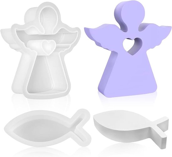 2 stuks kaarsvorm siliconen kaarsvorm kaars siliconen vormen voor kaarsen, kaarsvorm vis en engel combo siliconen vorm 3D voor geurkaarsen Pasen