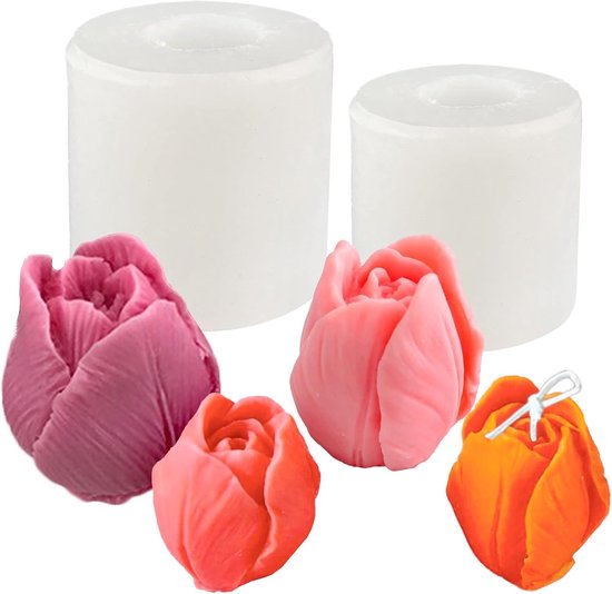 2 stuks kaarsvorm, siliconen vorm, tulpenvorm, bloemen, fondant, vorm, siliconen kaarsen, gietvorm, zeep, vormen, 3D-kaarsgietvorm, gieten voor kaarsen, zeep, chocolade, decoratie