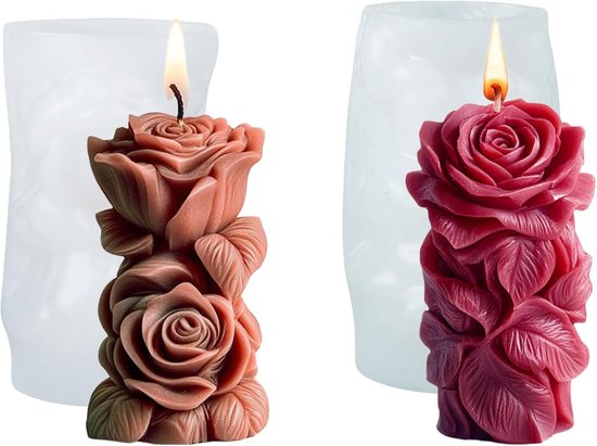 2 stuks kaarsvorm van siliconen in rozenvorm, ideaal voor Kerstmis, Valentijnsdag, Nieuwjaar, Moederdag en bruiloften (roze)