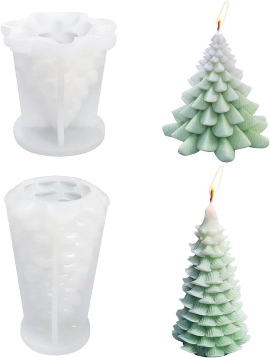 2 stuks kaarsvormen om te gieten, siliconen vorm dennenboom, kaarsvormen siliconen, gietvorm dennenboom, kaarsen zelf maken, siliconen vorm Kerstmis voor het maken van kaarsen, handgemaakte zeep