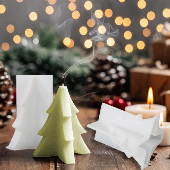 2 stuks kerstboomkaarsvormen, siliconen 3D-kerstboom, kaarsgietvorm, Kerstmis, kerstboom, kaarsgietvorm voor fondant, cake, aromatherapie, kaars, chocolade, zeep