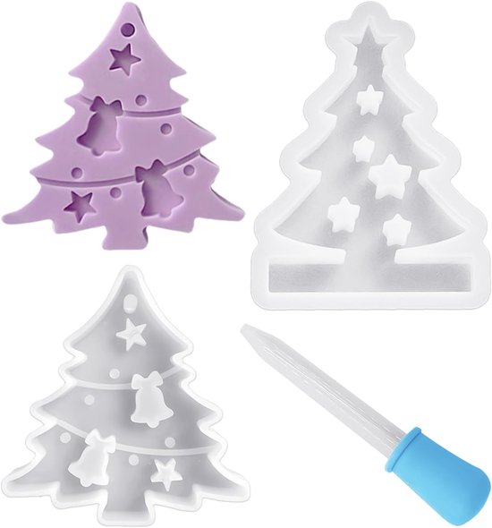 2 stuks kerstboomvormen, 1 stuk druppelaar, kerstdesign, hittebestendig materiaal, siliconen ornamentvorm, geschikt voor vakantiefeesten.
