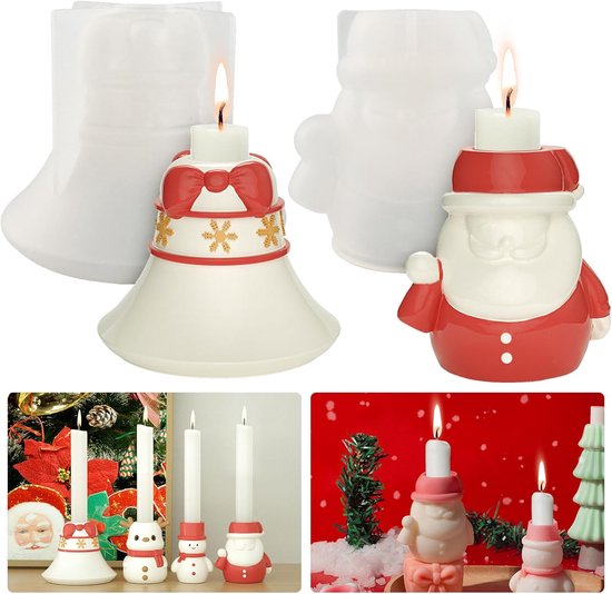 2 Stuks Kerstman Siliconen Vorm - Kerstmis Kandelaar Gietvorm - 3D Kerstmis Decoratie Siliconen Kaarsvorm