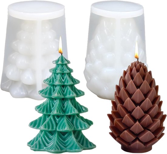 2 stuks kerstvormen siliconenvormen gietvormen kerstboom dennenappels kerstvormen siliconenvorm dennenboom kerstvormen om te gieten dennenappels voor herfst geurkaarsen DIY zeep ornamenten