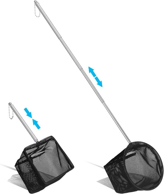 2 stuks Kescher Aquarium Visnet Zwart Mini Aquarium Kescher Klein met Uitschuifbare Metalen Handgreep, Garnalenvangnet Vissersnet Klein Aquariumkescher voor Visbak Kleine Vijvers Zwembaden 8/10cm