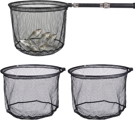 2 stuks Kescher-reservenet 50 cm Zwart, Diep vijverkescher-net gegummierd, Fijnmazige vangnet voor vissen & algen, Robuust landkescher-reservenet voor tuinvijver & vissen