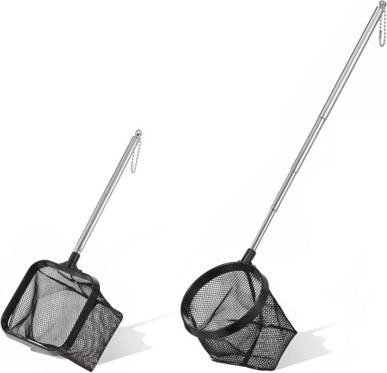 2 stuks klein visnet met uitschuifbaar handvat, klein voor het reinigen van kleine vijvernetten, fijn net voor viskom, aquarium, visnet, fijn gaas, mini-visnet