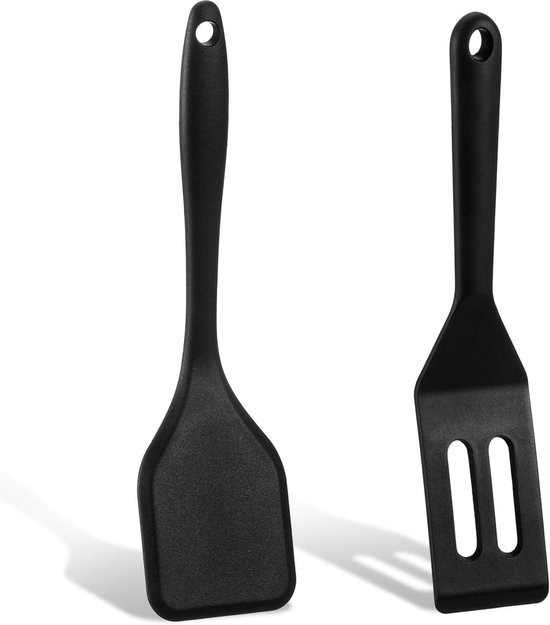 2 Stuks Kleine Siliconen Spatel Mini Spatel Siliconen Hittebestendig Non-stick Serveerschep Dunne Spatels voor Flip Non-stick Friespan Eieren Crêpe Steak Pizza Keuken Koken Flippen Gereedschap (Zwart)