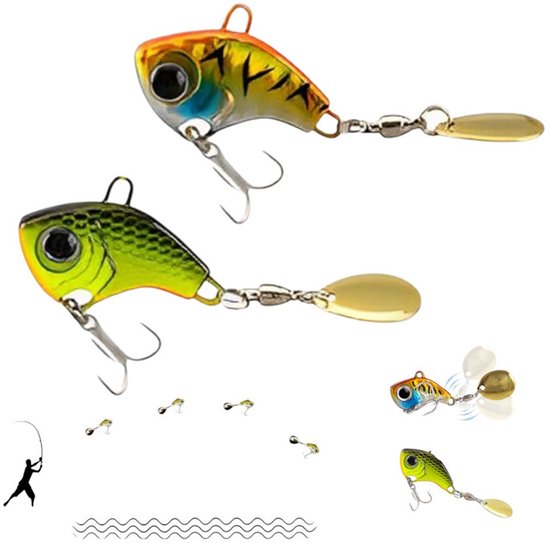 2 stuks - Kunstaas voor het vissen - Deeg - met drijvende, draaiende staart - Visgerei set - Jerkbait - voor Zout- en Zoetwatervissen - Uniek aasontwerp - 14G - Hard zwemmend kunstaas met roterend blad van Merkloos